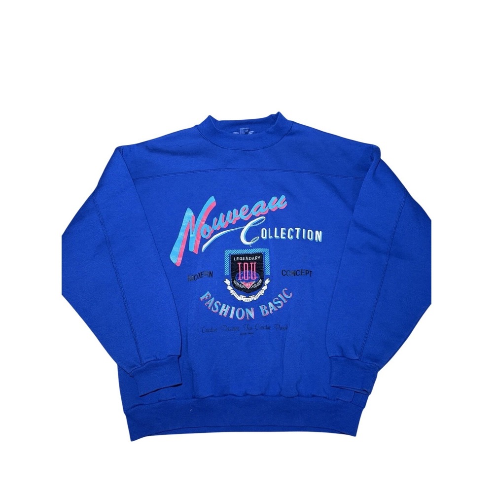 Vintage IOU Sweatshirt Mens Large Blue Crew Neck Pullover 90s Fashion Hong Kong